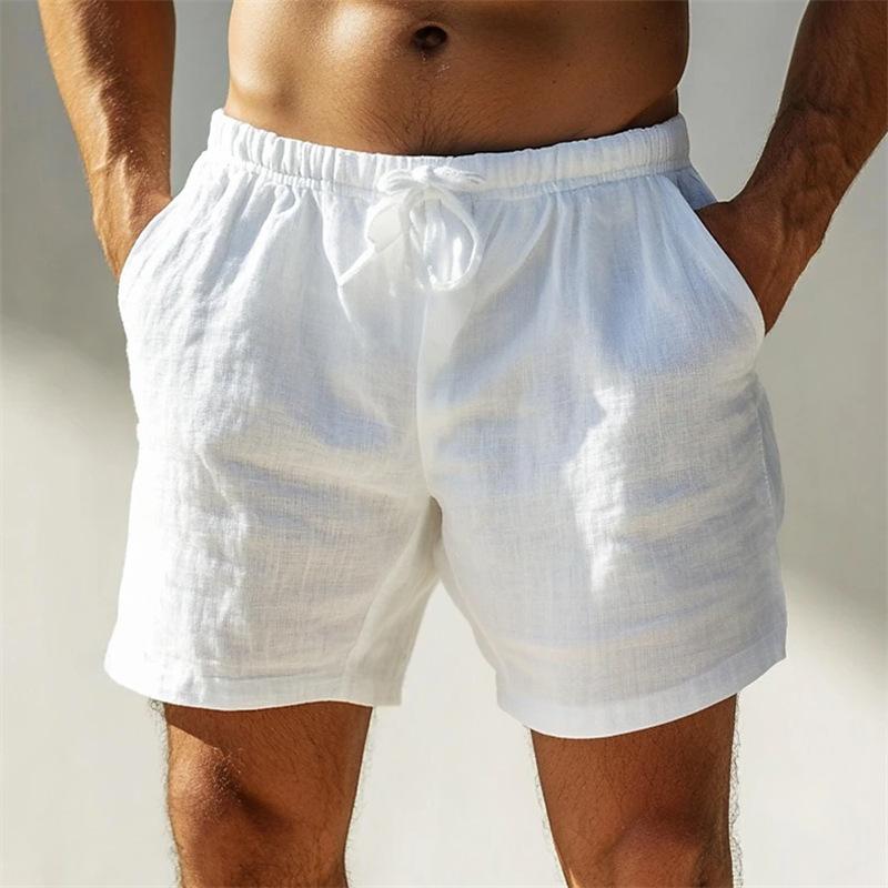 Summer Loose-fit Cotton Linen Breathable Five-point Pants Men s Casual Sports Elastic Waist Drawstring Linen Shorts XS