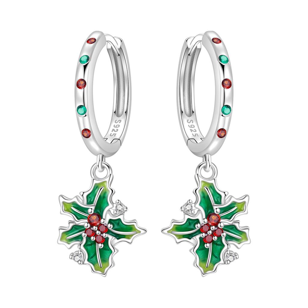 New 925 Sterling Silver Christmas Dangle Earrings Holly Snowflake Bell Design Drop Earring Jewelry Christmas Gift For Women Girl
