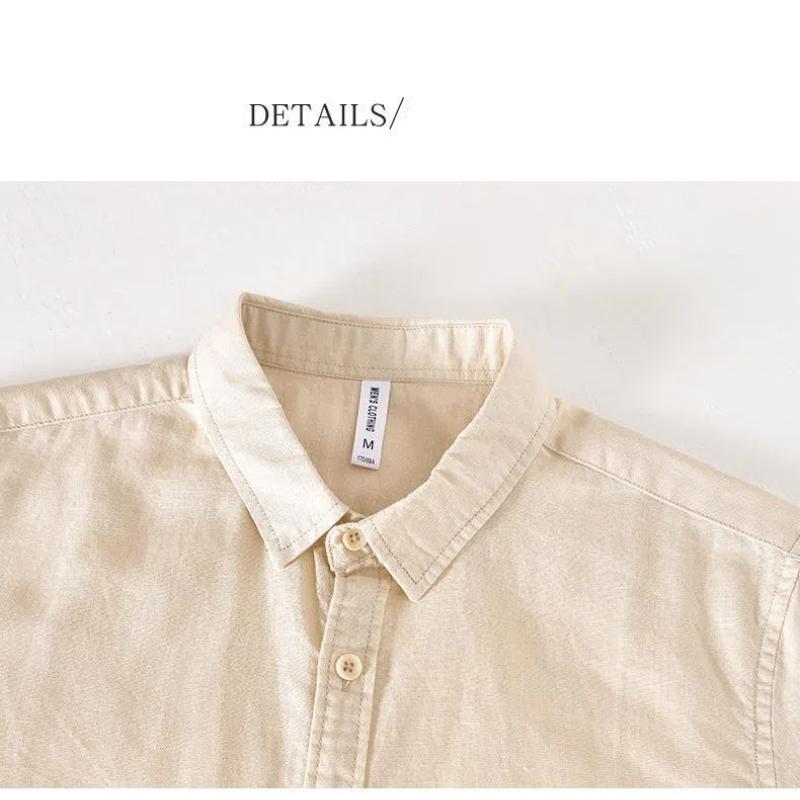 Classical Summer Shirt Male Turn-down Collar Cotton Linen Short Sleeve Shirt for Man Solid Color Button Casual Shirt Simple Style Clothing