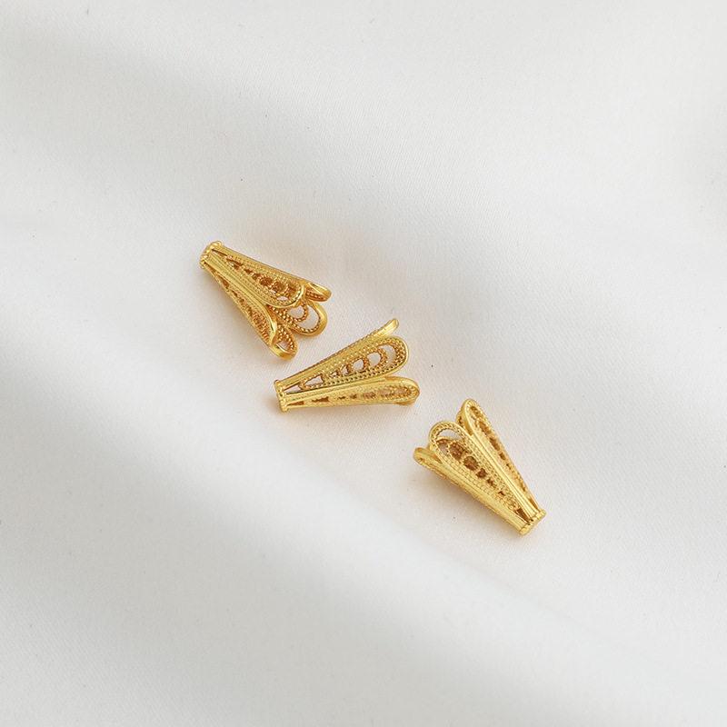 Gold-Plated Trumpet Flower Tassel Jewelry Bead Base for DIY Crafts