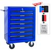 Mobile metal tool cabinet with 7 drawers, 508 mm (20 inch) and ball-bearing drawer slides, organizing steel tool box – black-blue