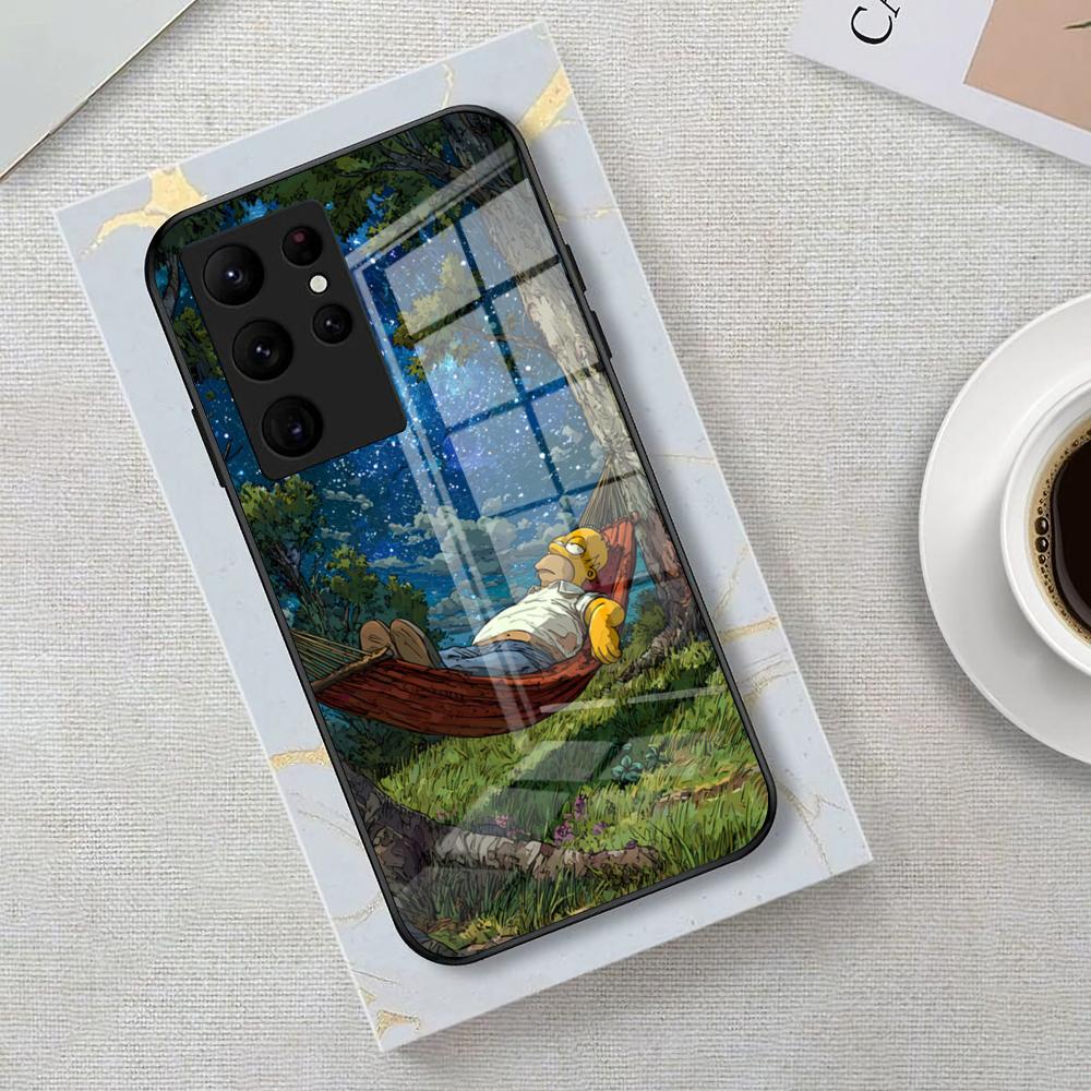 Simpson Night View Phone Case For Samsung S26 S25 Edge Ultra 23 22 21 20 Ultra Plus S24 Fe Glass Cover