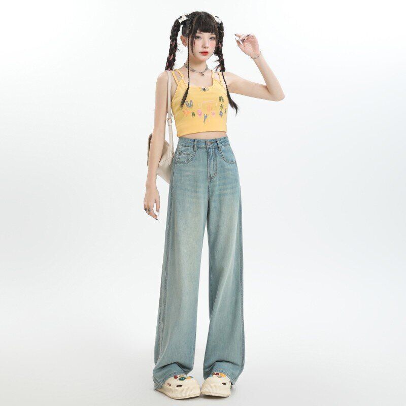 

Джинсы для женщин на лето тонкие с высокой посадкой свободные широкие брюки для женщин на лето ледяной шелк широкие XXL