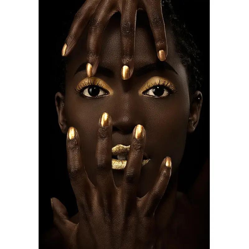 African Art Black and Gold Woman Oil Painting On Canvas Picture for Living Room Contemplator Posters and Prints Scandinavian