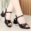 3cm All Match Comfortable Soft Leather Sandals Platform Shoes 2025 Summer Square Heels Sandals for Office Mom Daily
