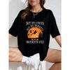 White Oversized T-Shirt With Halloween Pumpkin Witch And Monkeys Print Not My Circus Not My Monkeys My Monkeys Fly Graphic Tee For Casual Wear