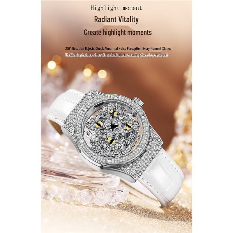 In Stock: Zido High-Brand Rotating Bee Watch with Diamonds - Fashionable Hollow Design for Ladies. Bare Watch