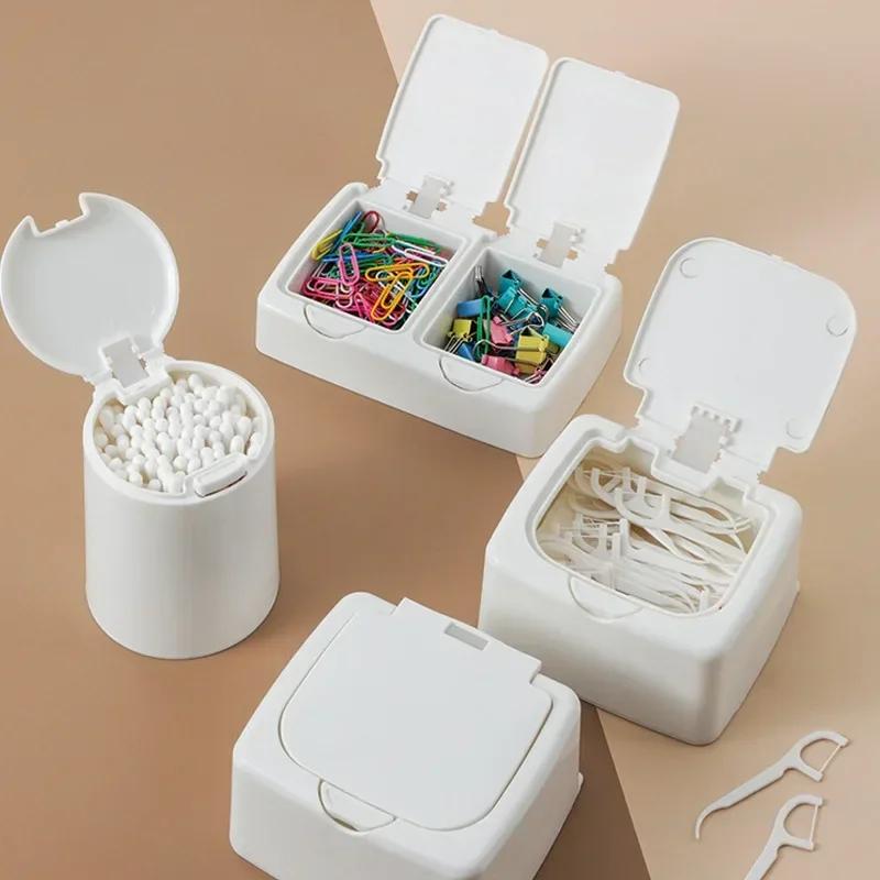 Desktop Mini Storage Box with Lid Pop-up Window Style Cotton Swab Makeup Cotton Plastic Dustproof Student Miscellaneous Sorting