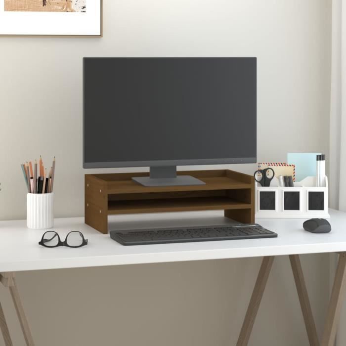 VidaXL Support de moniteur Marron miel 50x24x16 cm Bois de pin solide 813987