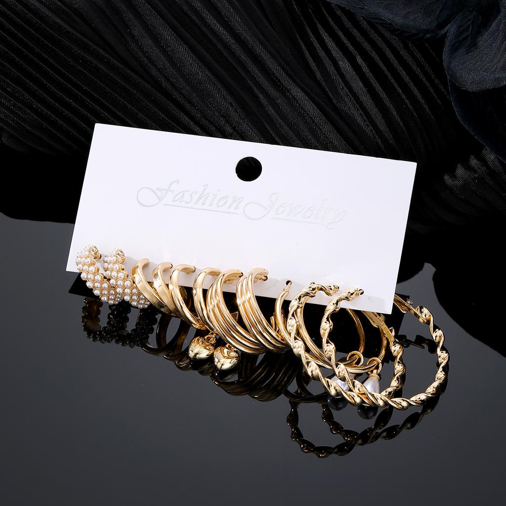 Trendy Gold Silver Earrings Set 6Pairs Pearl Heart Hoop Earrings for Women Jewelry