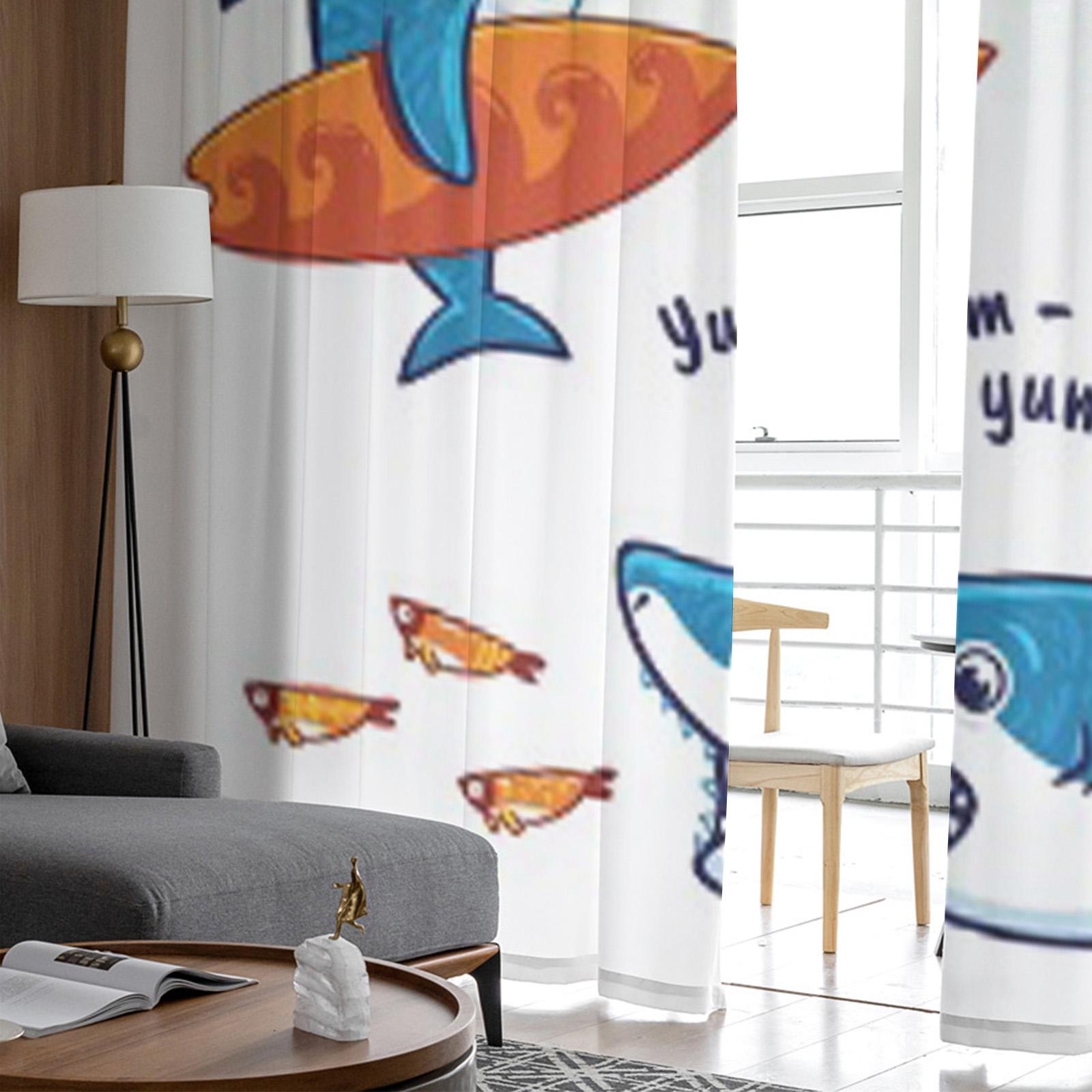 Синий Акула Персонаж Мультфильма Изолирован На Белом Фоне Шифоновые Прозрачные Шторы — фото 5