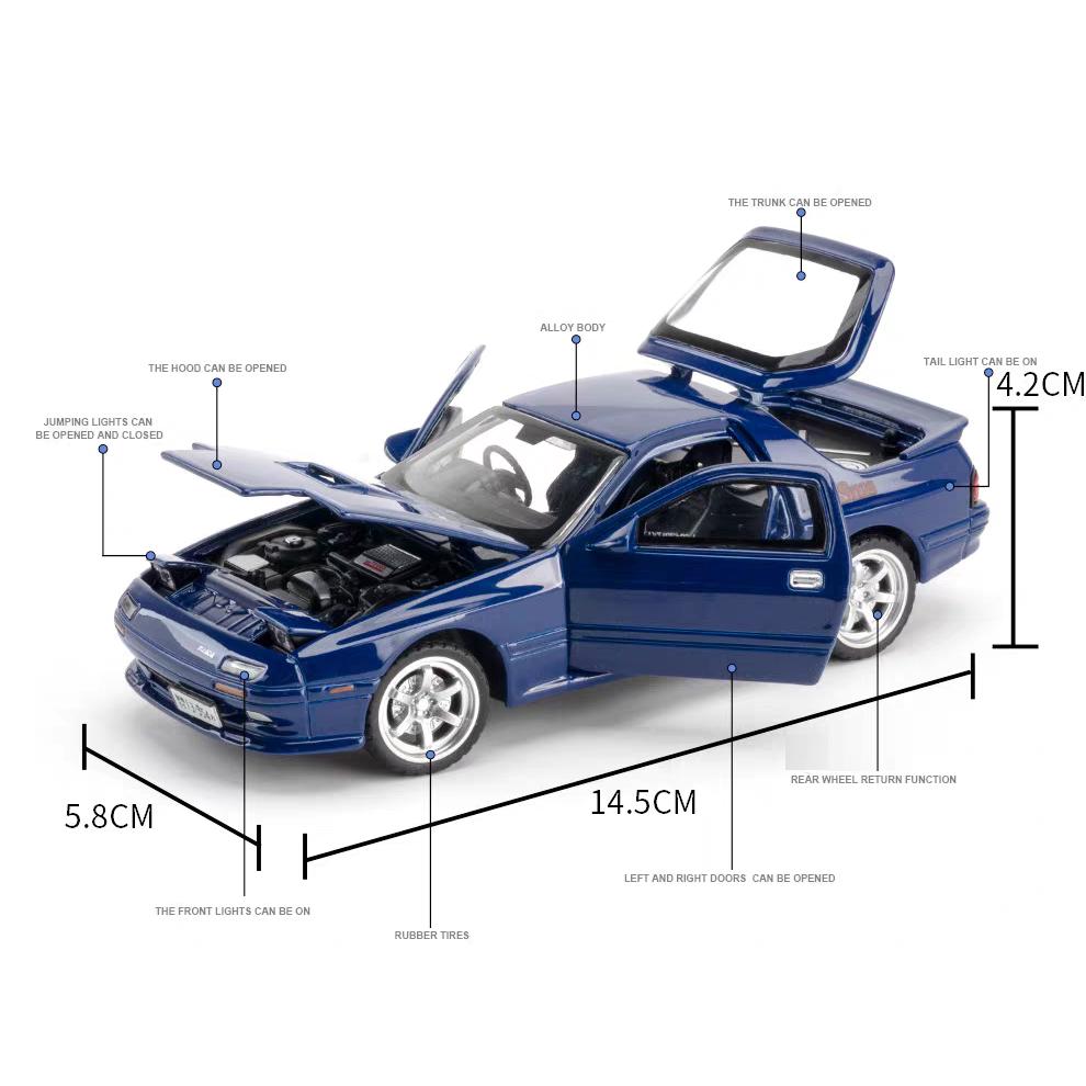 Initial D JDM Mazda RX-7 FC3S Supercar Simulation Diecast & Toy Vehicles Sounds & Light Pull Back Car 1:32 Alloy Model