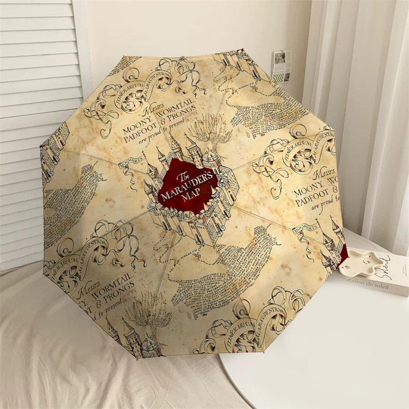 1PC Warner Marauder s Map Hogwarts Automatic Open/Close Umbrella with Windproof, 41-Rib Sturdy Canopy, Durable Ribs1258A