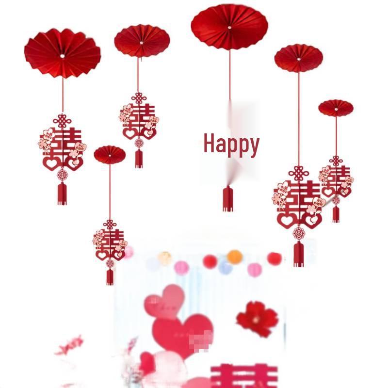 Luxury Wedding Decoration Pendants: Double Happiness Ceiling Ornaments for Bride's and Groom's Bedrooms & Living Room