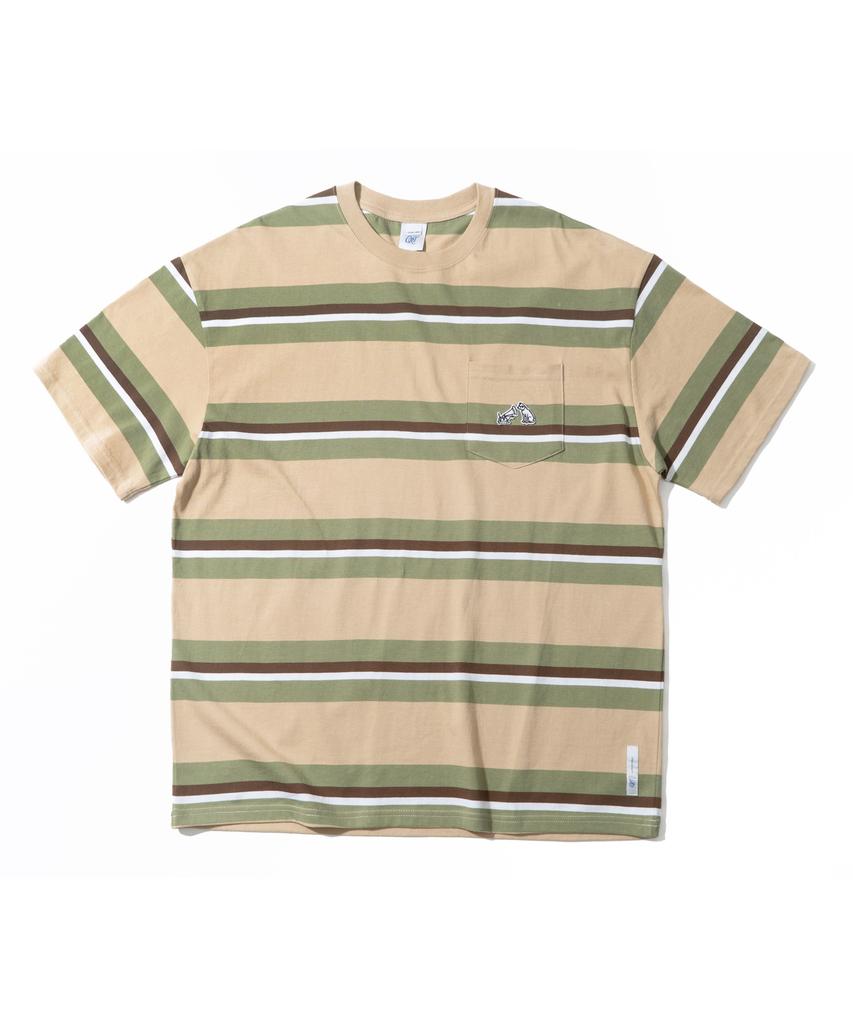CAPITAL RADIO TUNES Stripe Pocket Short-Sleeve T-Shirt Beige