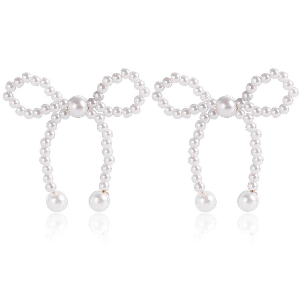 Cross-Border Jewelry, Retro Imitation Pearl Bow Floral Hand-Woven Earrings Internet Celebrities Popular Earrings Women