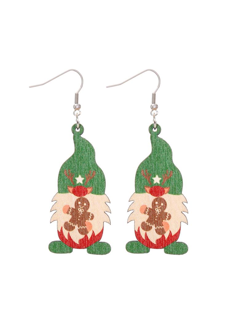 Christmas Cute Gnome Christmas Tree Pendant, Earrings Wooden Double Sided Earrings Christmas Gifts