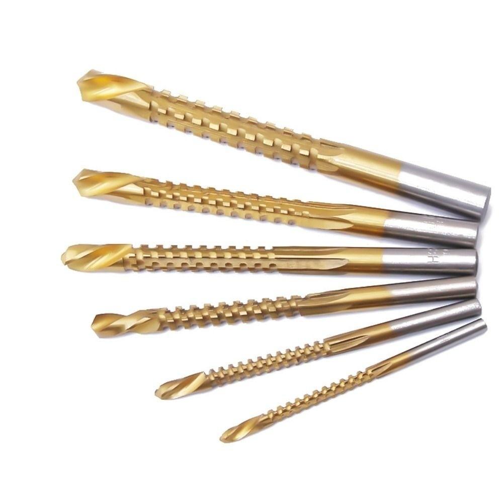 6pcs Hole Opening Twist Bore Bits 3-8MM HSS Drill Bits 3 in 1 Grooving Drills  Thin Wooden Board