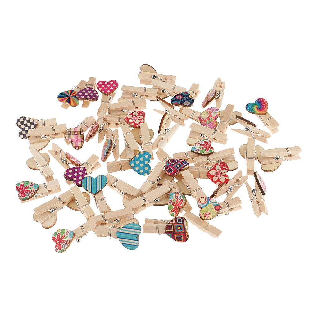 100x Heart Wood Clips Photo Paper Pegs Scrapbooking Embellishments 35mm