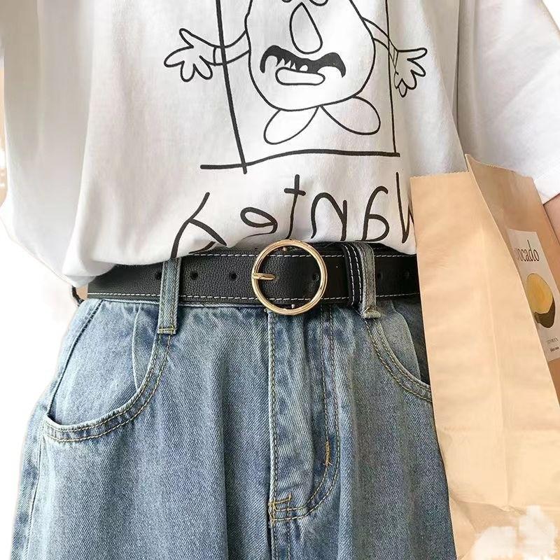 Stylish Korean Fashion Women's Waist Belt With Elegant Gold Buckle For Casual Denim