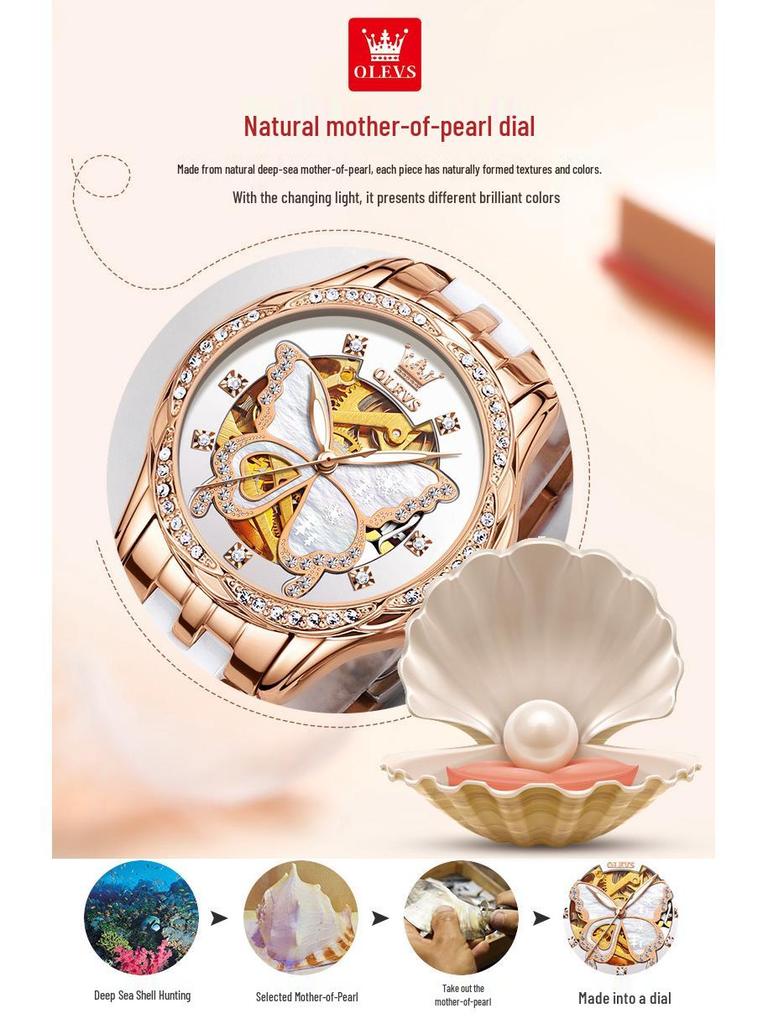 Damskie ceramiczne automatyczne zegarki mechaniczne Oulishi