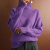 European & American Style Loose Knitted Pullover: Women's Solid Color High Neck Diamond Sweater