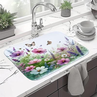 1 Stück Gummi-Trockenmatte mit Blume für Café, Restaurant, Küche, Teppich, Geschirr, langlebig, Kieselalgen-Schlamm, Tischset, Haustiermatte, Kaffeegeschirr