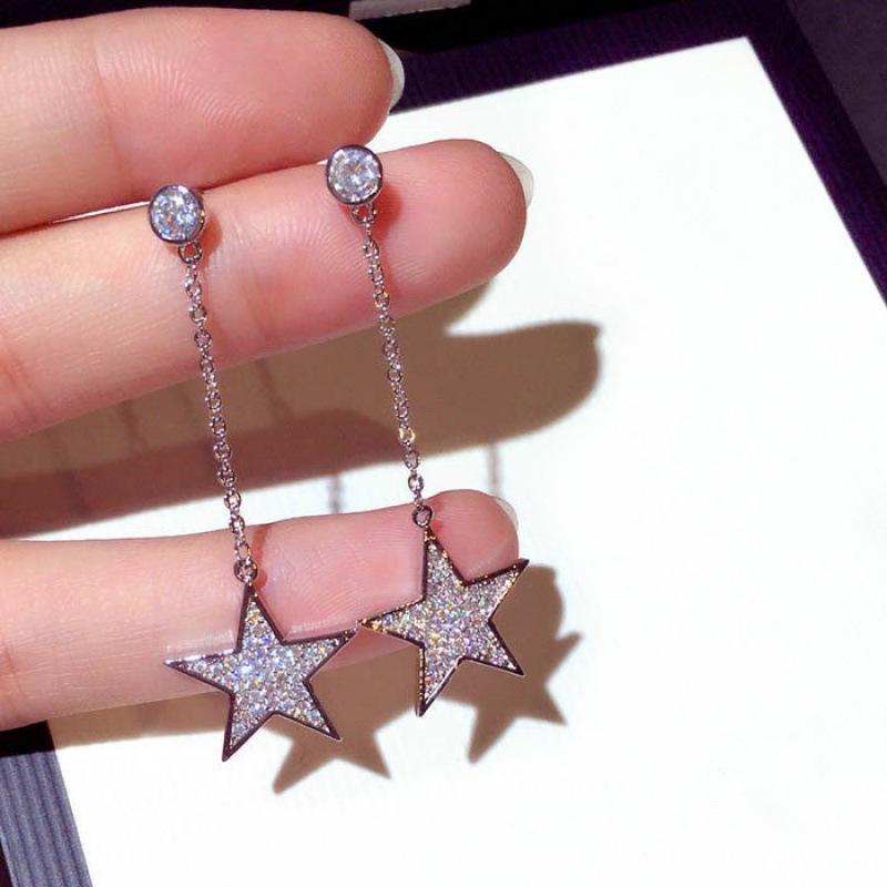Liang Chen Xu Lu Star Pendant Stud Earrings: Japanese & Korean Style, Versatile Micro-Inlaid Zircon, Full Diamond Five-Pointed Star for Women