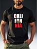 Men's California Bear & Lettering Print T-Shirt - Casual Short Sleeve Round Neck Summer Top with State Bear Logo & Lettered Design