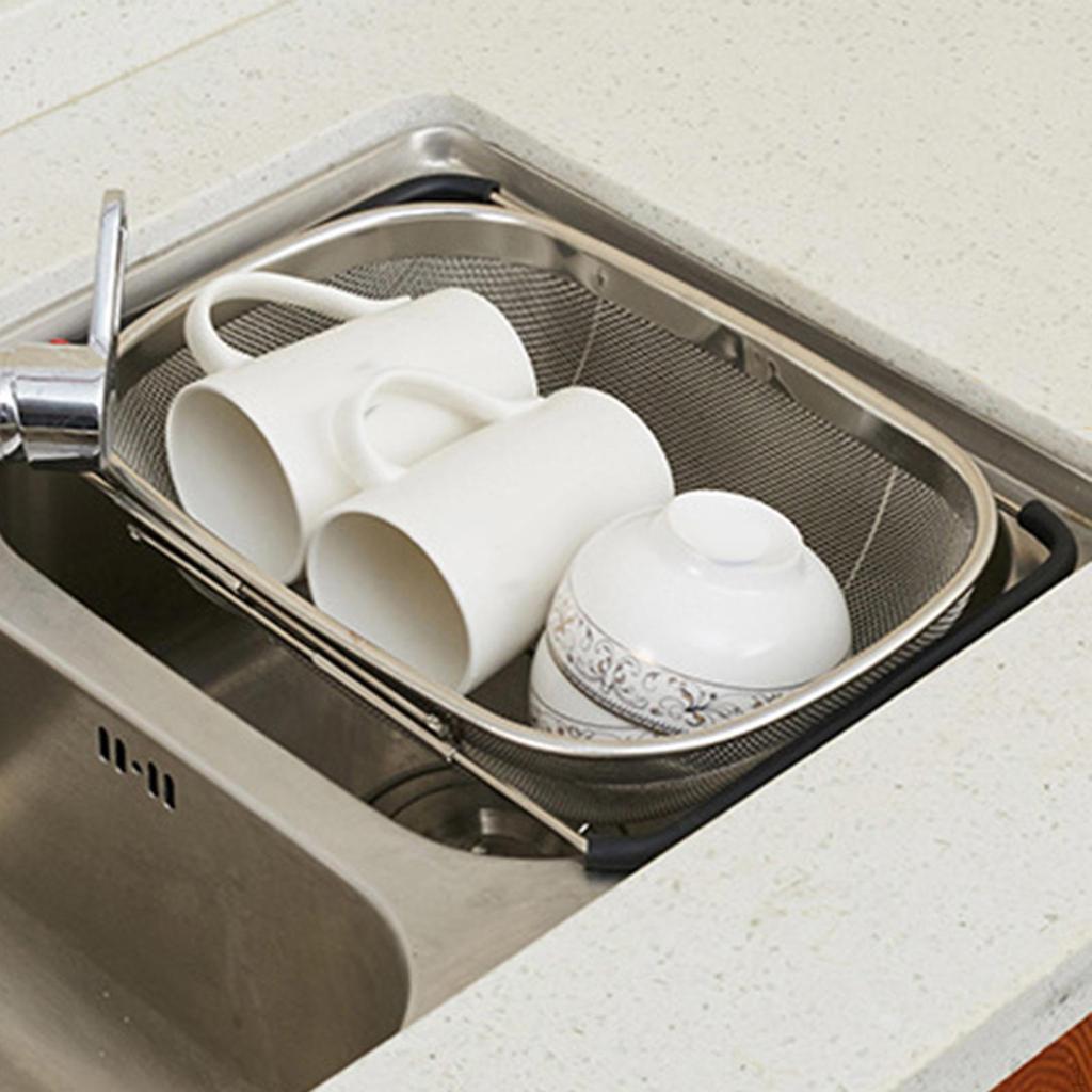 Escurridor sobre el fregadero Bandeja retráctil Esponja Secado Plato de frutas de malla fina