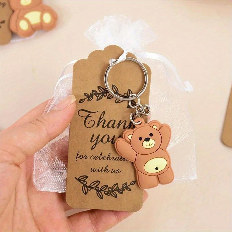 12pcs Baby Shower Souvenirs Gift Bear Keychain with Organza Bag Thank You Kraft Tag for Guests Girl Boy Birthday Party Supply