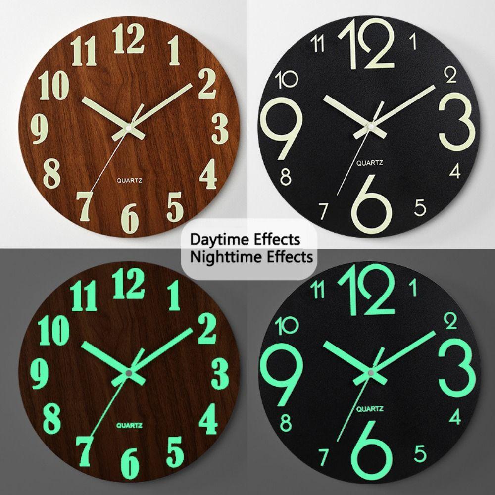 Wood Grain Digital Clock 12 Inch Quartz Wall Clock Silent Luminous Wall Clock  Living Room