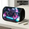 1pc Double Layer Flip Pencil Case, Cyberpunk Style Neon Motorcycle, Large Capacity, Portable Polyester Pen Storage Bag with Zipper Closure, Ideal for