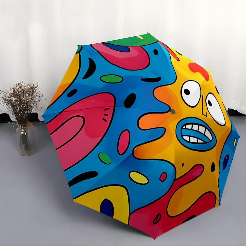 1pc Colorful Pattern Design Automatic Folding Umbrella, Portable & Foldable Design with 8 Ribs, Casual Outdoor Accessory yy250729042
