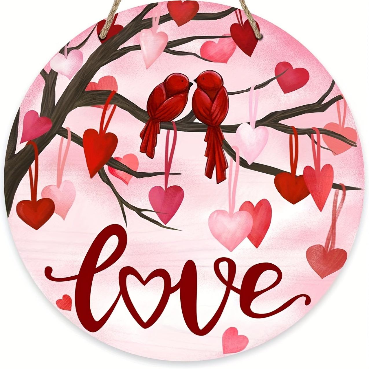 

2d Плоский 20*20см, Домашнее украшение на День святого Валентина, Любовь красной птицы на День святого Валентина, Деревянный креативный круглый декор с логотипом, для дома, сада, спальни 20*20cm