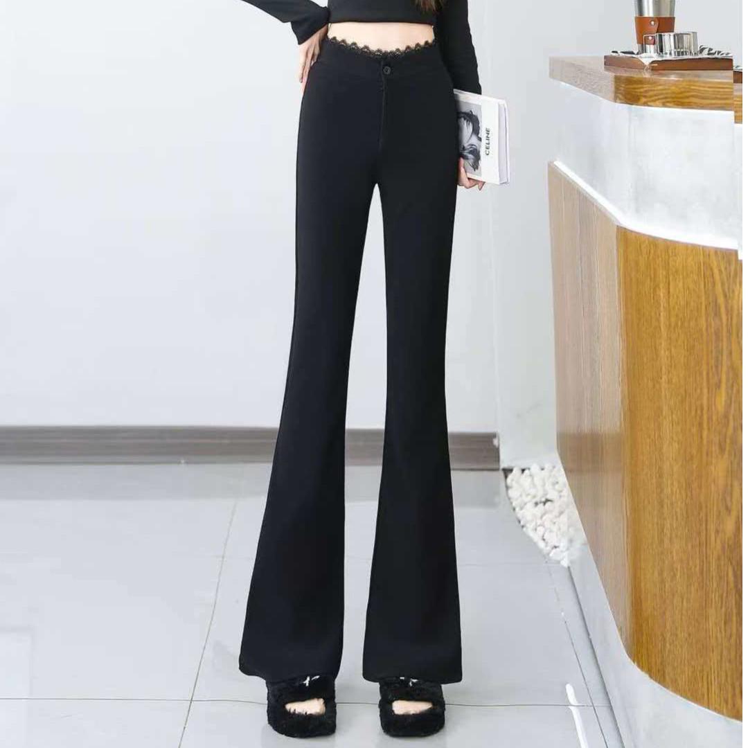 

High-Waisted Black Elastic Pants - Versatile, Slimming, Fall/Winter Edition L (55-60kg)