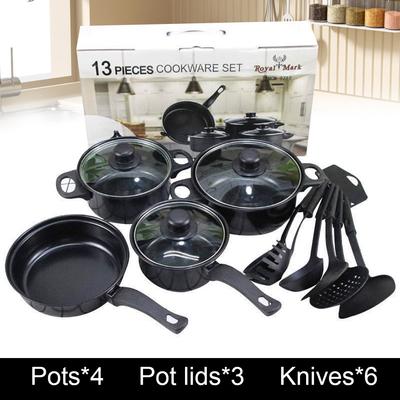 12Pcs Non Stick Cookware Set Cooking Pot with Lid Milk Pot Maifan Stone Frying Pan Stackable Pot Set for All Types of Cooker