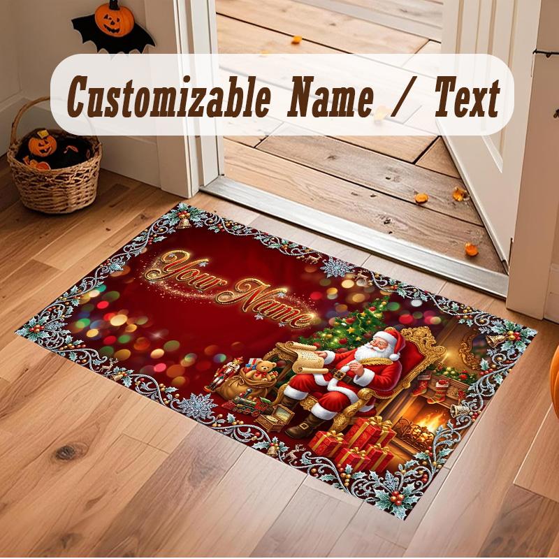 Christmas Theme Soft Crystal Velvet Rug Custom Name & Text Print Non Slip Floor Rug for Bedroom Living Room