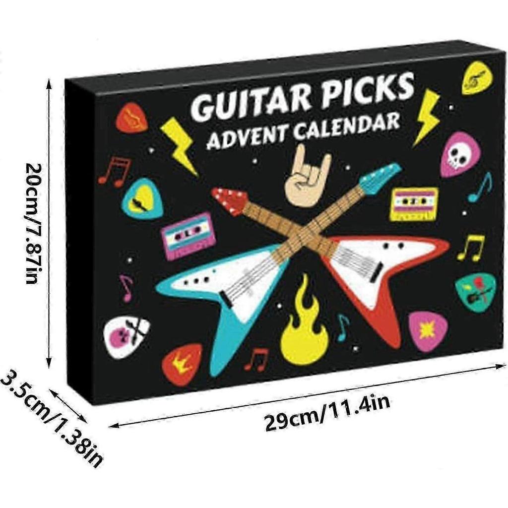 2025 Christmas Guitar Picks Advent Calendar,24-Day Countdown with 20 Celluloid & Wood Picks In Multiple Gauges, Pick Holder & Metal Tin Case, for Guit