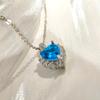 925 Sterling Silber Stilvoller Exquisiter Meeresblau Zirkon Herz Anhänger Halskette Geburtstagsparty Jubiläumsgeschenk