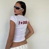 Y2K Fashion Letter Print Fairy Grunge Summer E-girl White Crop Tops Slim 2000s Streetwear Harajuku Goth Short Sleeve T-shirts