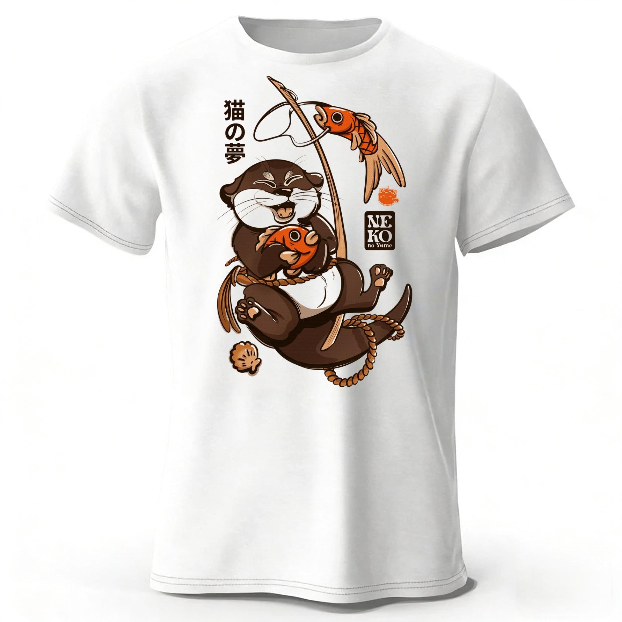 

Japanese Style Tanuki Men s Cotton Sports Short Sleeves Plus Size Loose T-shirt Summer Street Casual Top XXXL белый