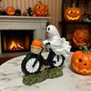 Halloween Geist auf Fahrrad Harz Dekor Figur, Niedliche Geisterstatue mit Kürbiskorb für Haus Büro Schreibtisch Party Dekor