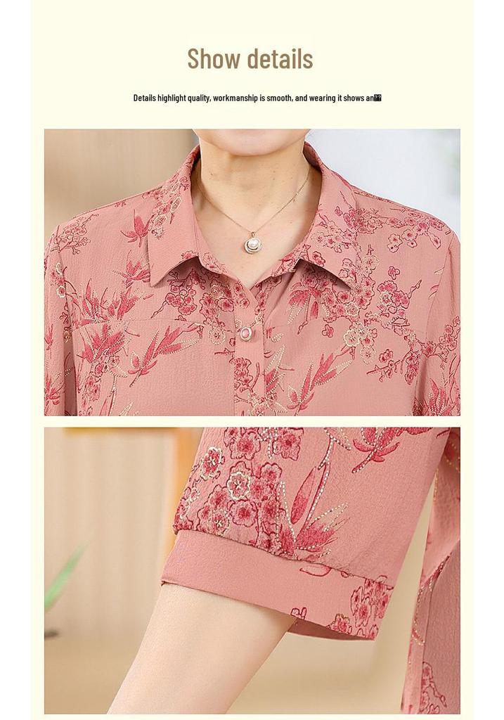 High-Grade Summer Shirt for Middle-Aged and Elderly Women: Grandma's Stylish Thin 7-Point Sleeve Top