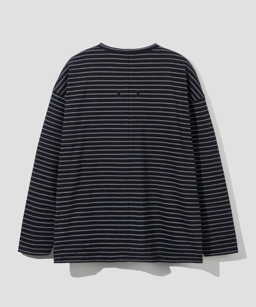 AGOD Camicia Henley con Bottoni Laterali a Righe Manica Lunga [Nero]