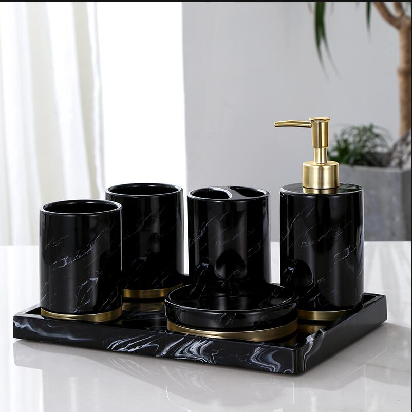 Bathroom Accessories Set Ceramic Tooth Brush HolderSoap Dish Soap Dispenser Gargle Cup European Style Bathroom Set Wedding Gift