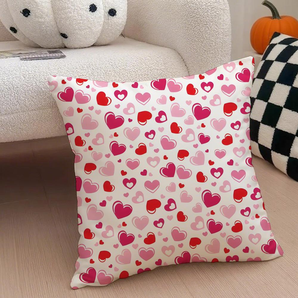 Valentines Day Gift with Heartshaped Pattern Cushion Cover Throw Pillow Cover Hidden Button Durable Polyester Chair Cushion