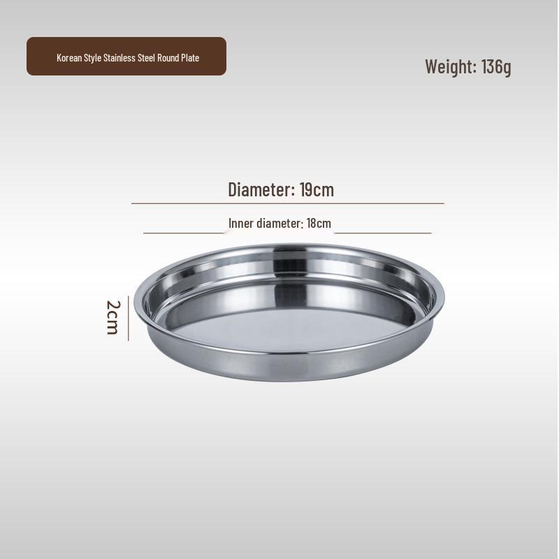 Korean Style Stainless Steel Round Golden Tray for Cold Noodles, Rice, or Steaming – Thickened Flat Bottom Plate