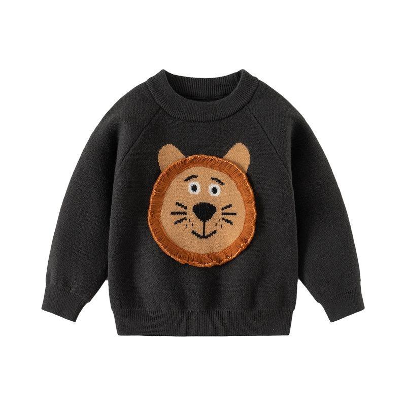 Boys' Autumn and Winte Pullover Sweater Baby Cartoon Lion Knitted Sweater Children's Thread Clothes Children's Clothing