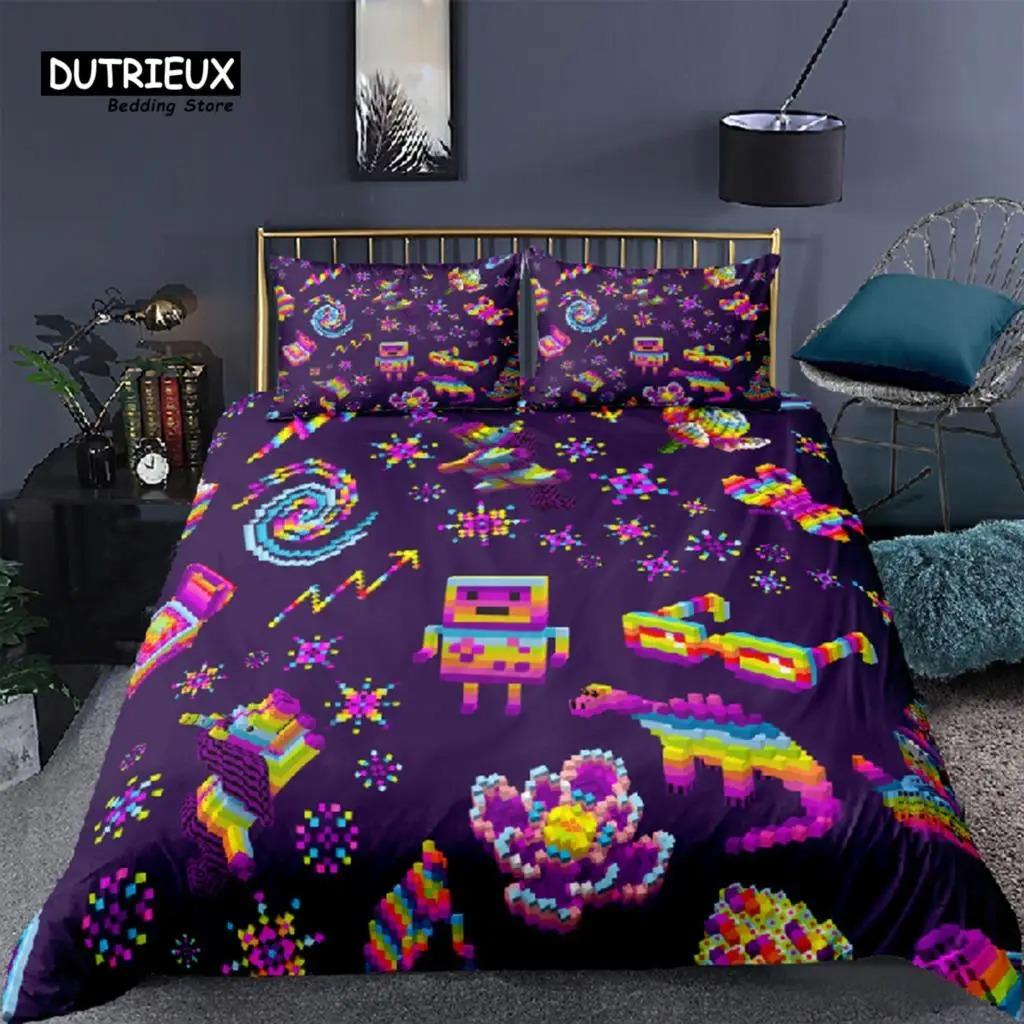 

Colorful Toy Duvet Cover Funny Building Blocks Bedding Set With Pillowcases For Toddler Kids Teens Boys Girls Gift Bedroom Decor 70x133cm 2pcs